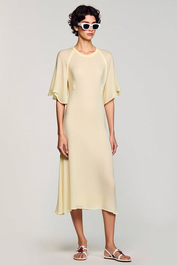 Une ligne abricot trou de serrure midi robe